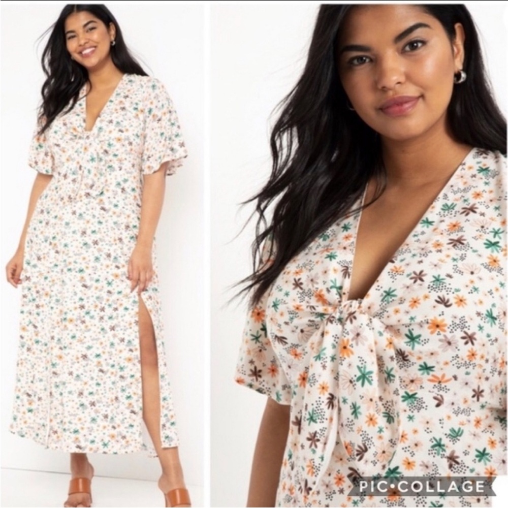 Eloquii Tie Front Floral Maxi Dress